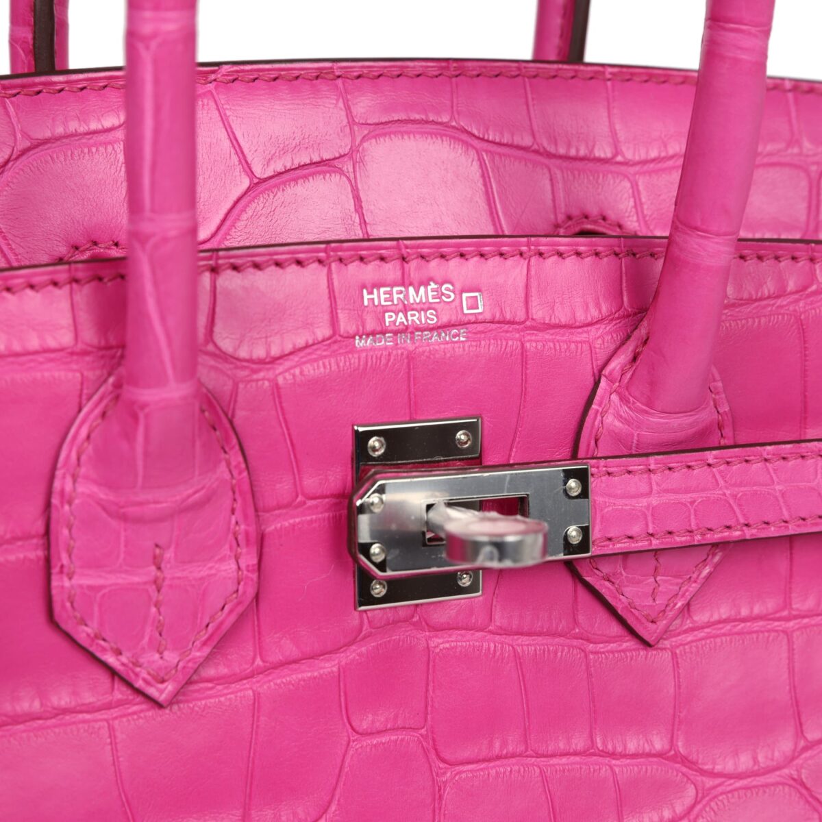 Hermès Birkin 25 Rose Shocking Matte Alligator Palladium Hardware - Image 6