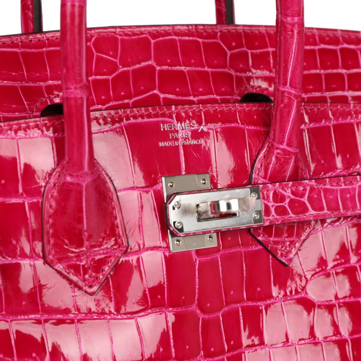 Hermès Birkin 25 Rose Mexico Shiny Porosus Crocodile Palladium Hardware - Image 6