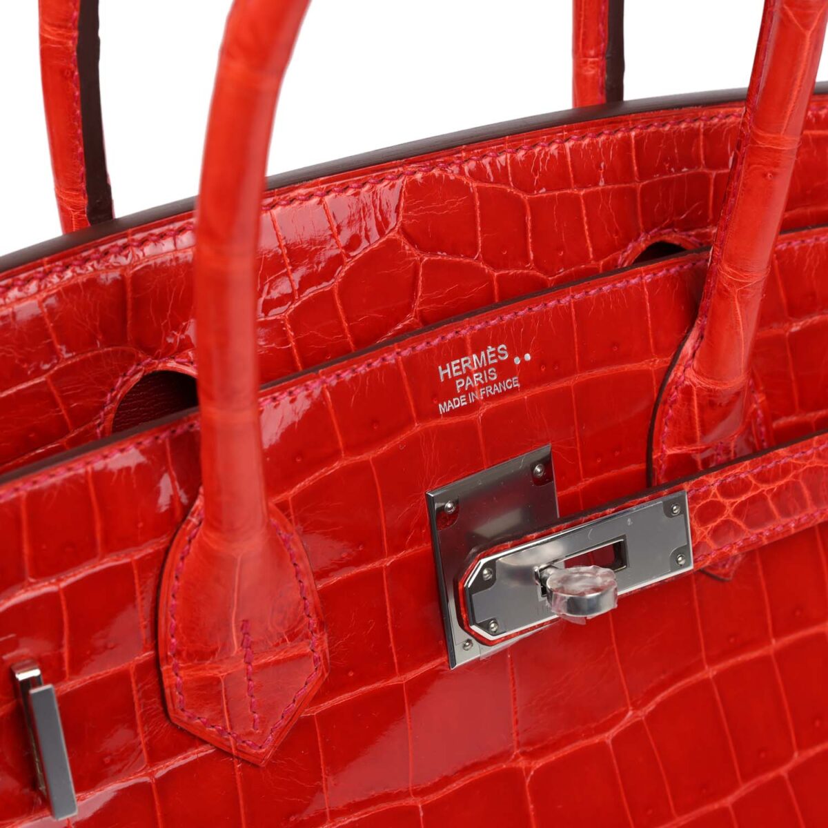 Hermès Birkin 30 Geranium Shiny Niloticus Crocodile Palladium Hardware - Image 6