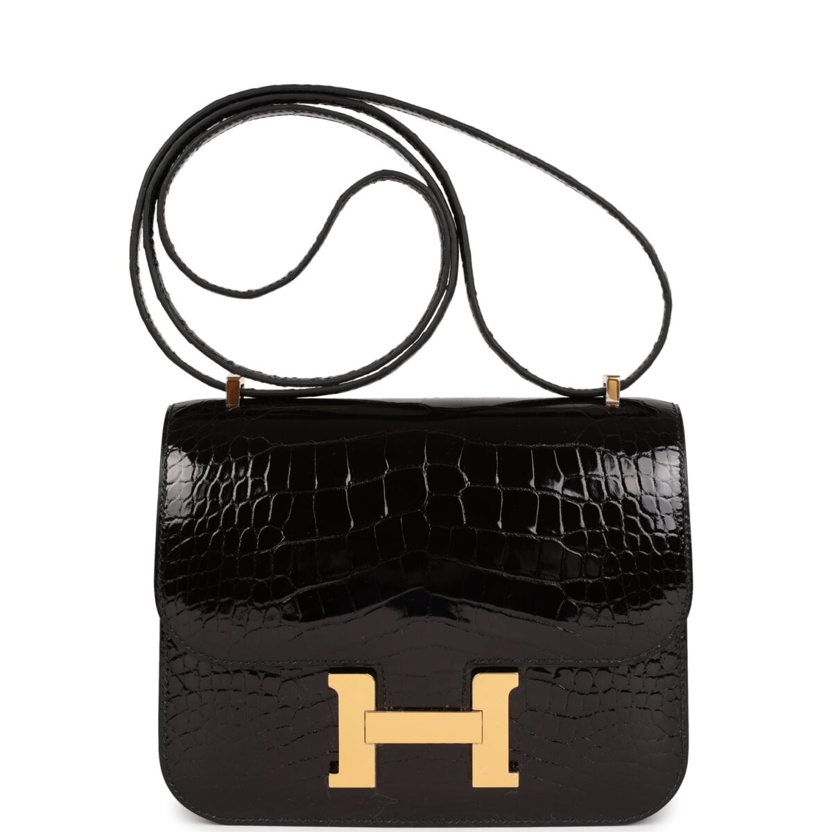 Hermès Constance 18 Black Shiny Alligator Gold Hardware