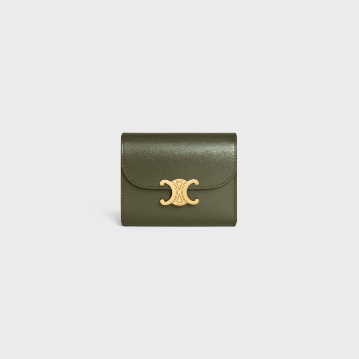 SMALL FLAP WALLER TRIOMPHE IN SHINY CALFSKIN DARK OLIVE