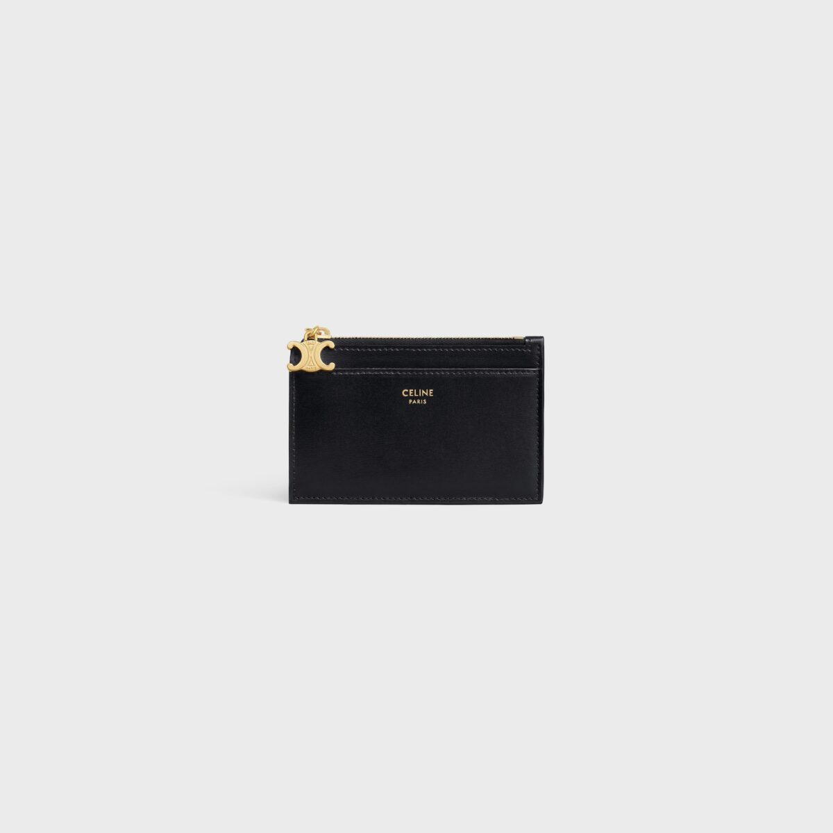 ZIPPED CARD HOLDER TRIOMPHE CHARMS IN SHINY CALFSKIN BLACK