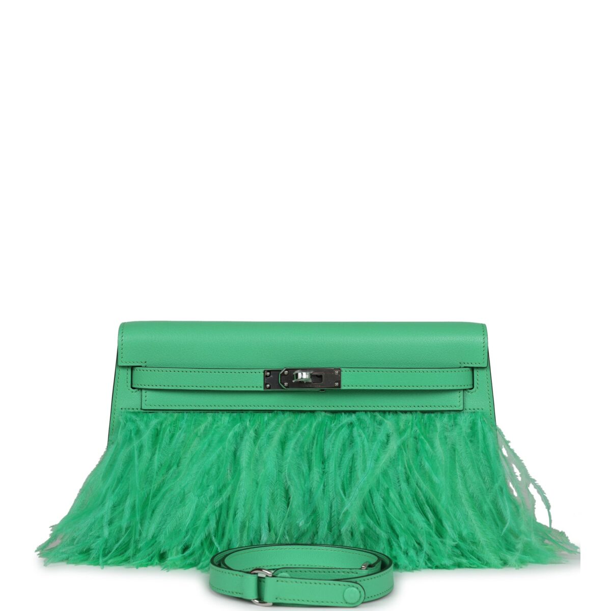 Hermès Kelly Elan Foile Vert Comics Chevre and Ostrich Feather Palladium Hardware