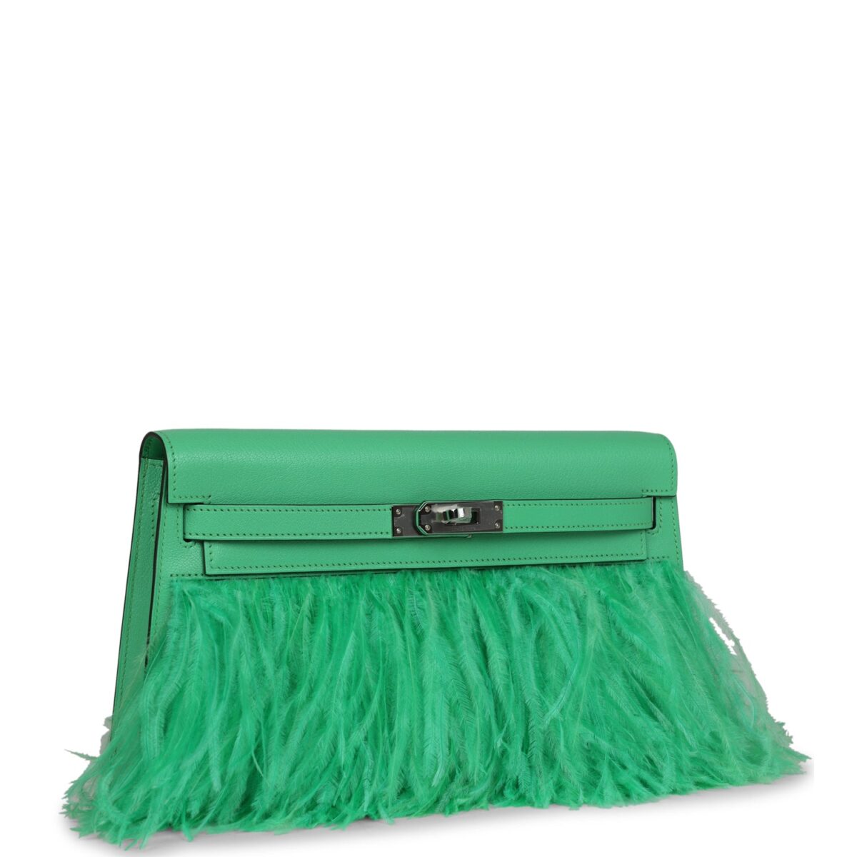 Hermès Kelly Elan Foile Vert Comics Chevre and Ostrich Feather Palladium Hardware - Image 2