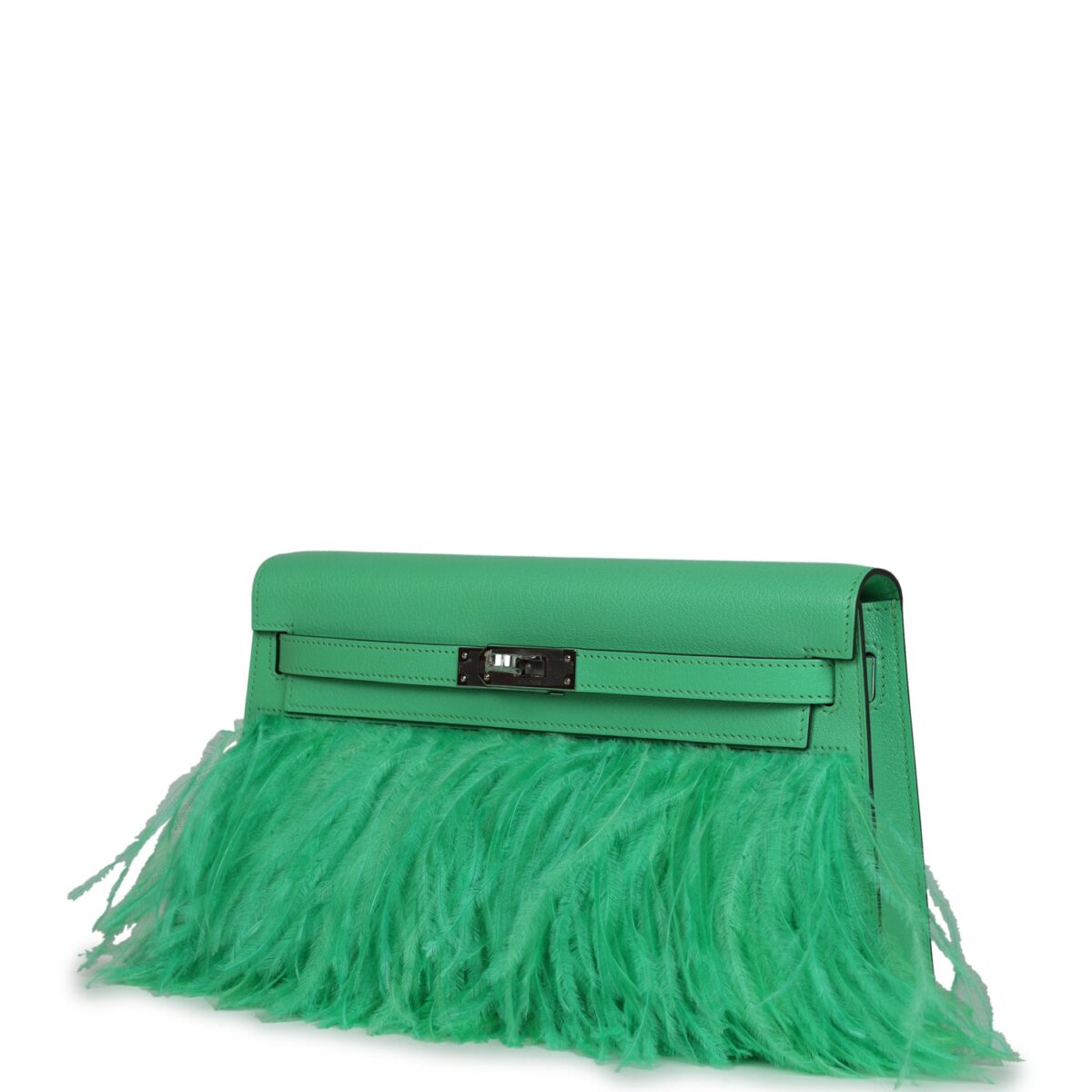 Hermès Kelly Elan Foile Vert Comics Chevre and Ostrich Feather Palladium Hardware - Image 3