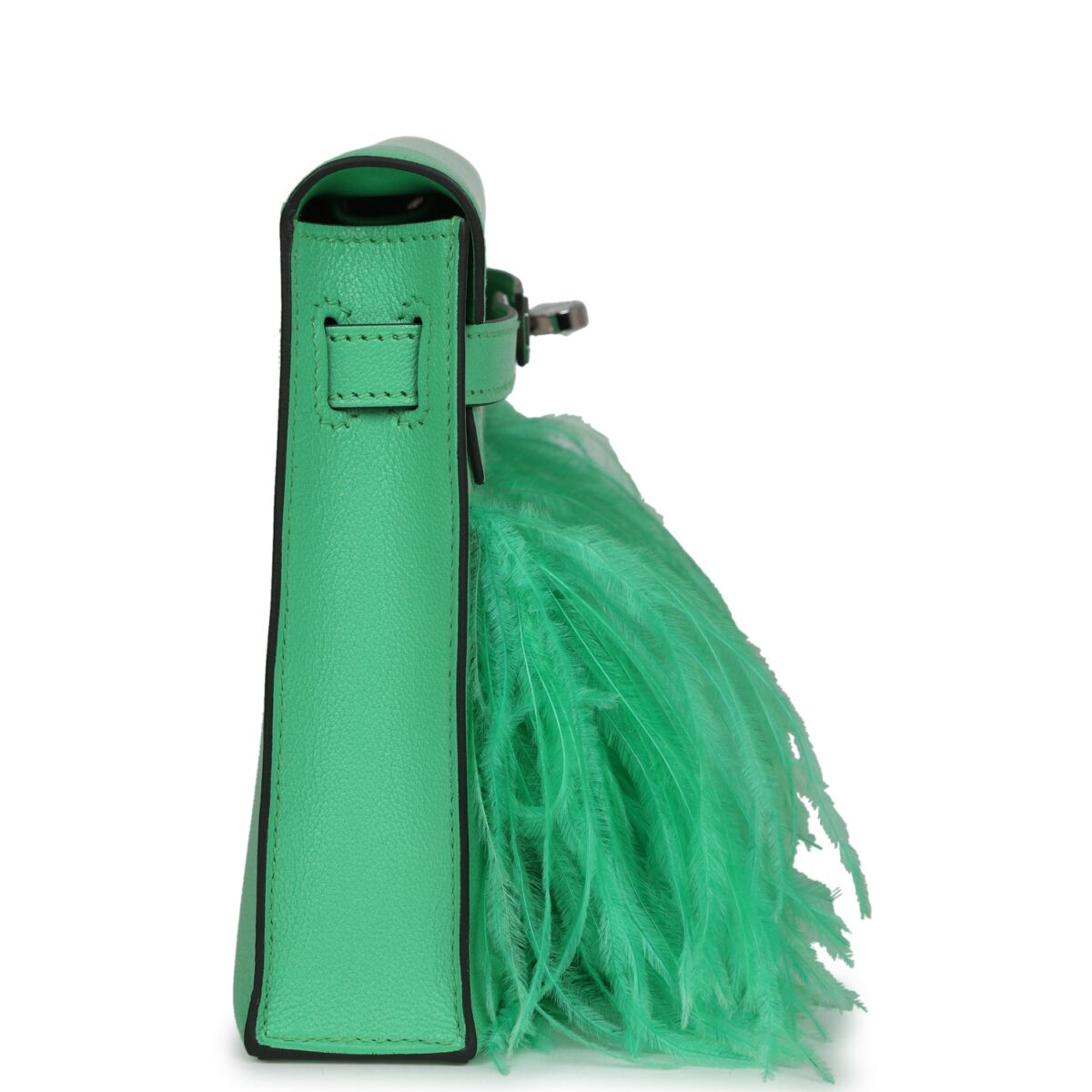 Hermès Kelly Elan Foile Vert Comics Chevre and Ostrich Feather Palladium Hardware - Image 4