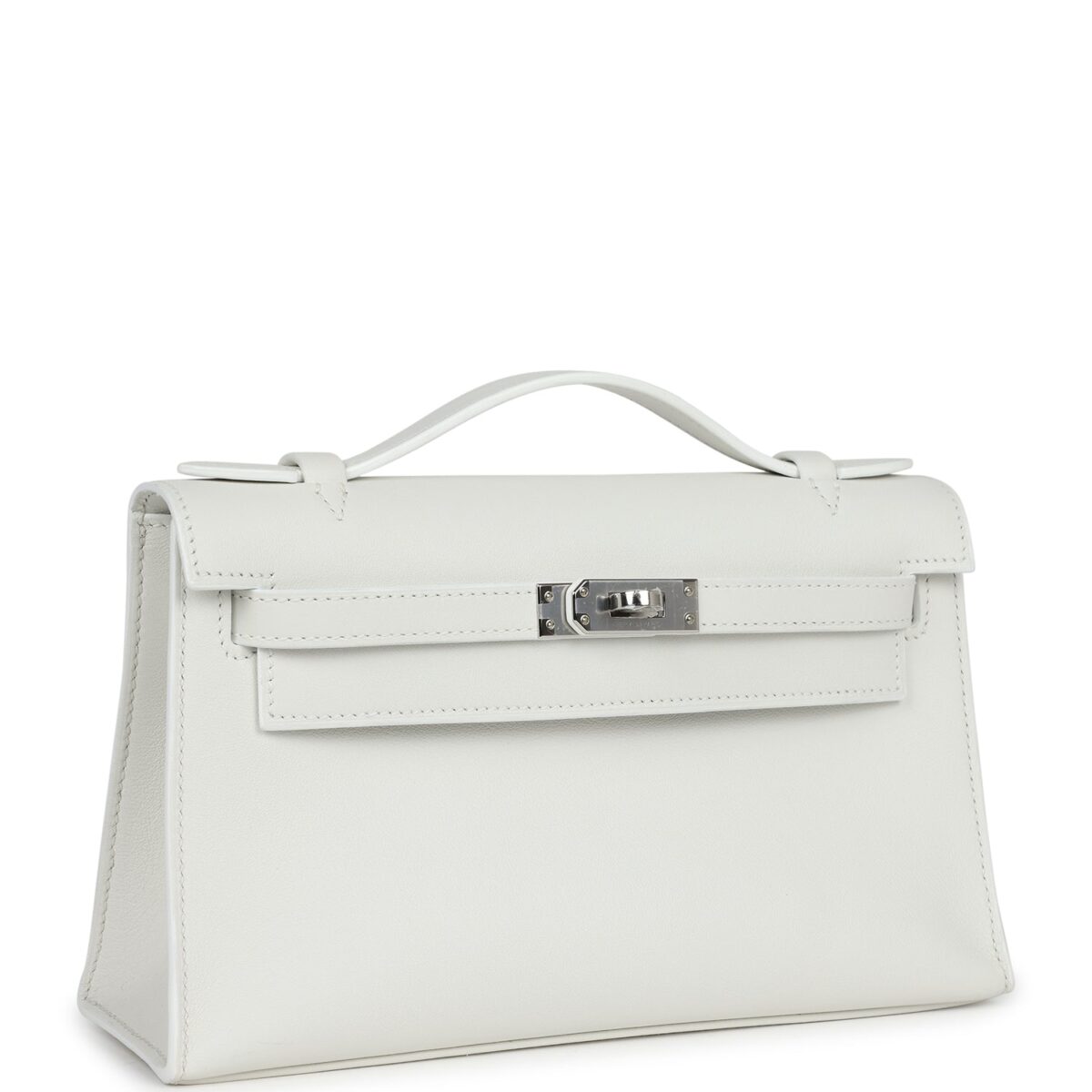 Hermès Kelly Pochette White Swift Palladium Hardware - Image 2