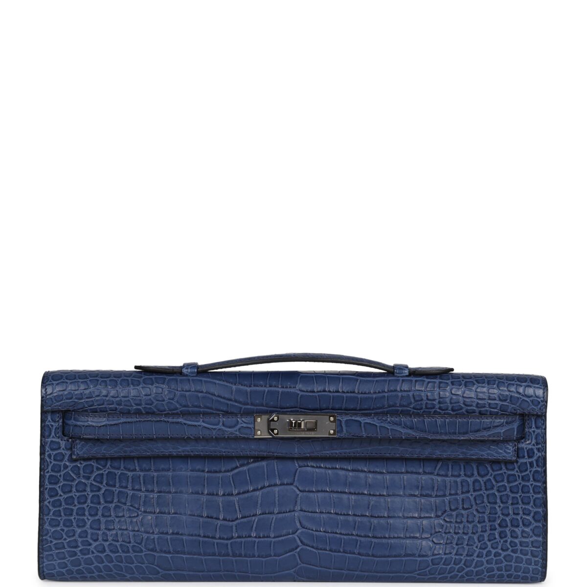 Hermès Kelly Cut Bleu De Malte Matte Porosus Crocodile Palladium Hardware