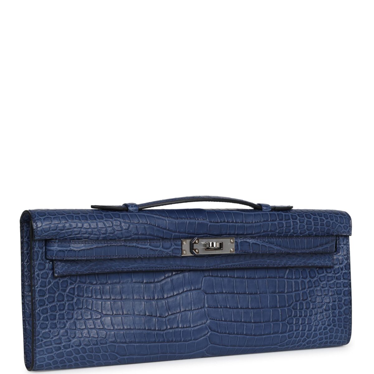 Hermès Kelly Cut Bleu De Malte Matte Porosus Crocodile Palladium Hardware - Image 2