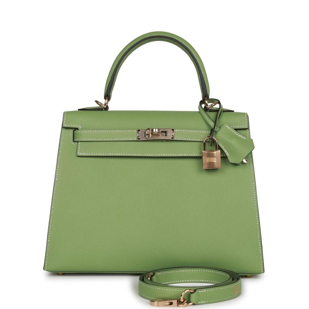 Hermès Special Order (HSS) Kelly Sellier 25 Vert Criquet Epsom Permabrass Hardware