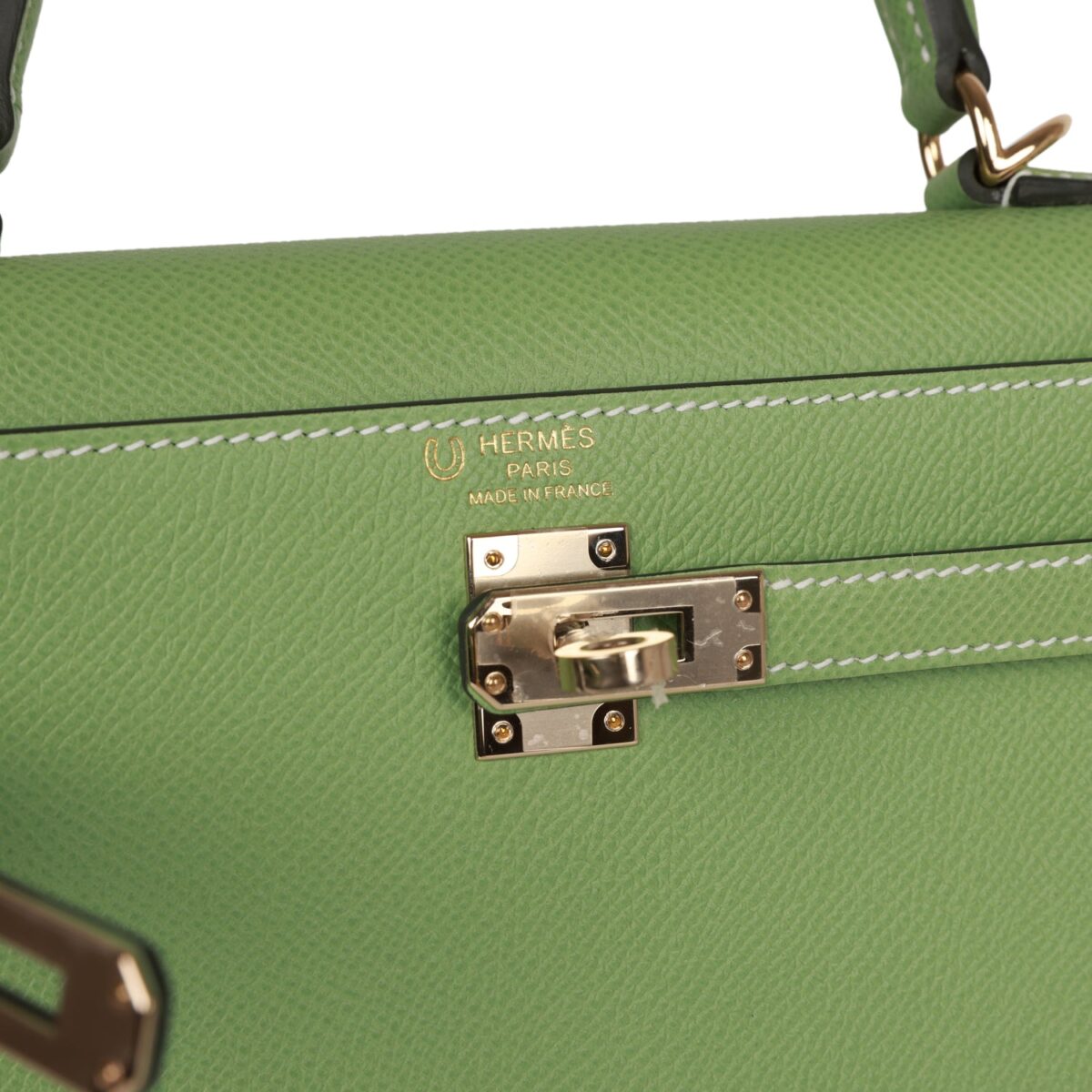 Hermès Special Order (HSS) Kelly Sellier 25 Vert Criquet Epsom Permabrass Hardware - Image 7