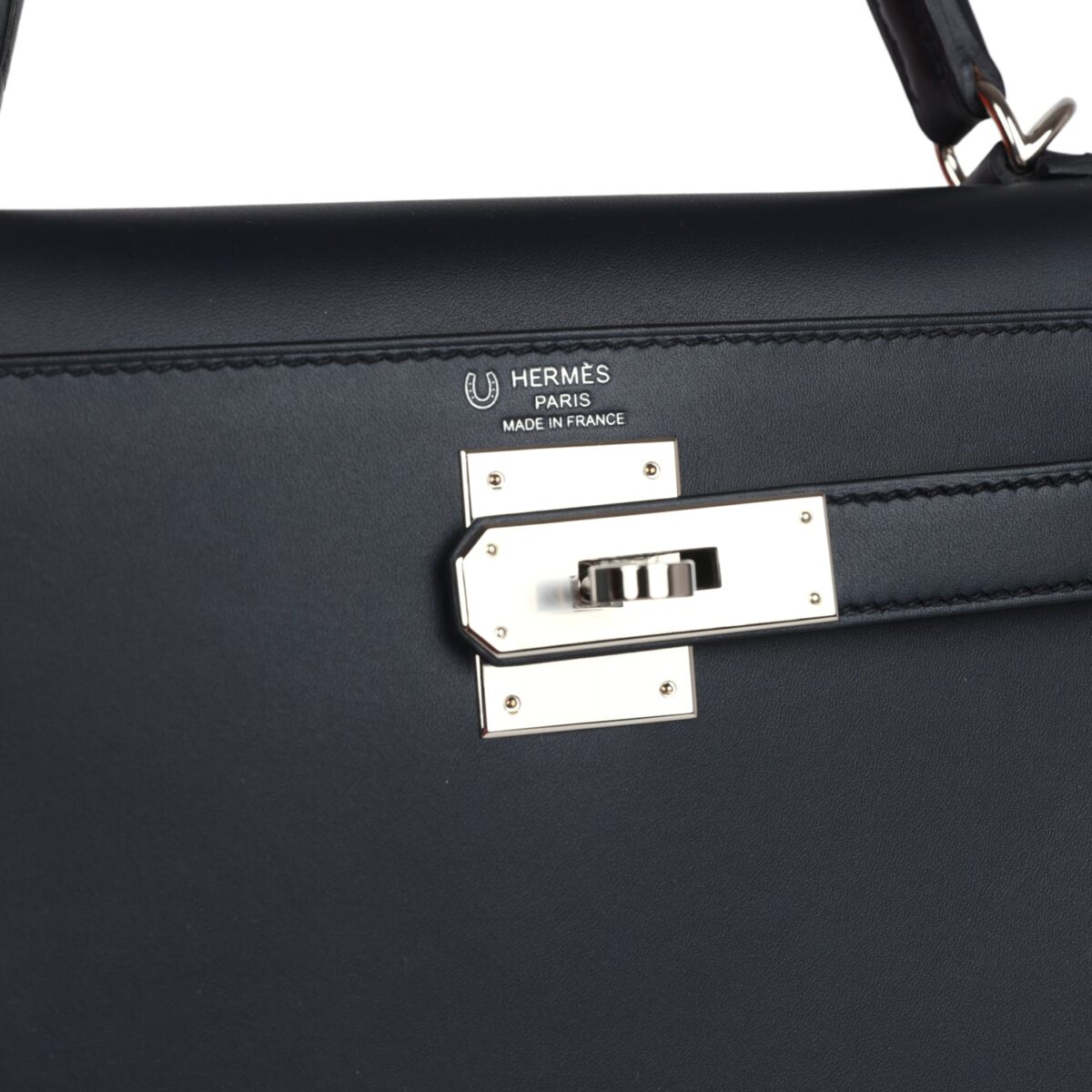 Hermès Special Order (HSS) Kelly Sellier 28 Bleu Obscur Verso Sombrero Palladium Hardware - Image 7